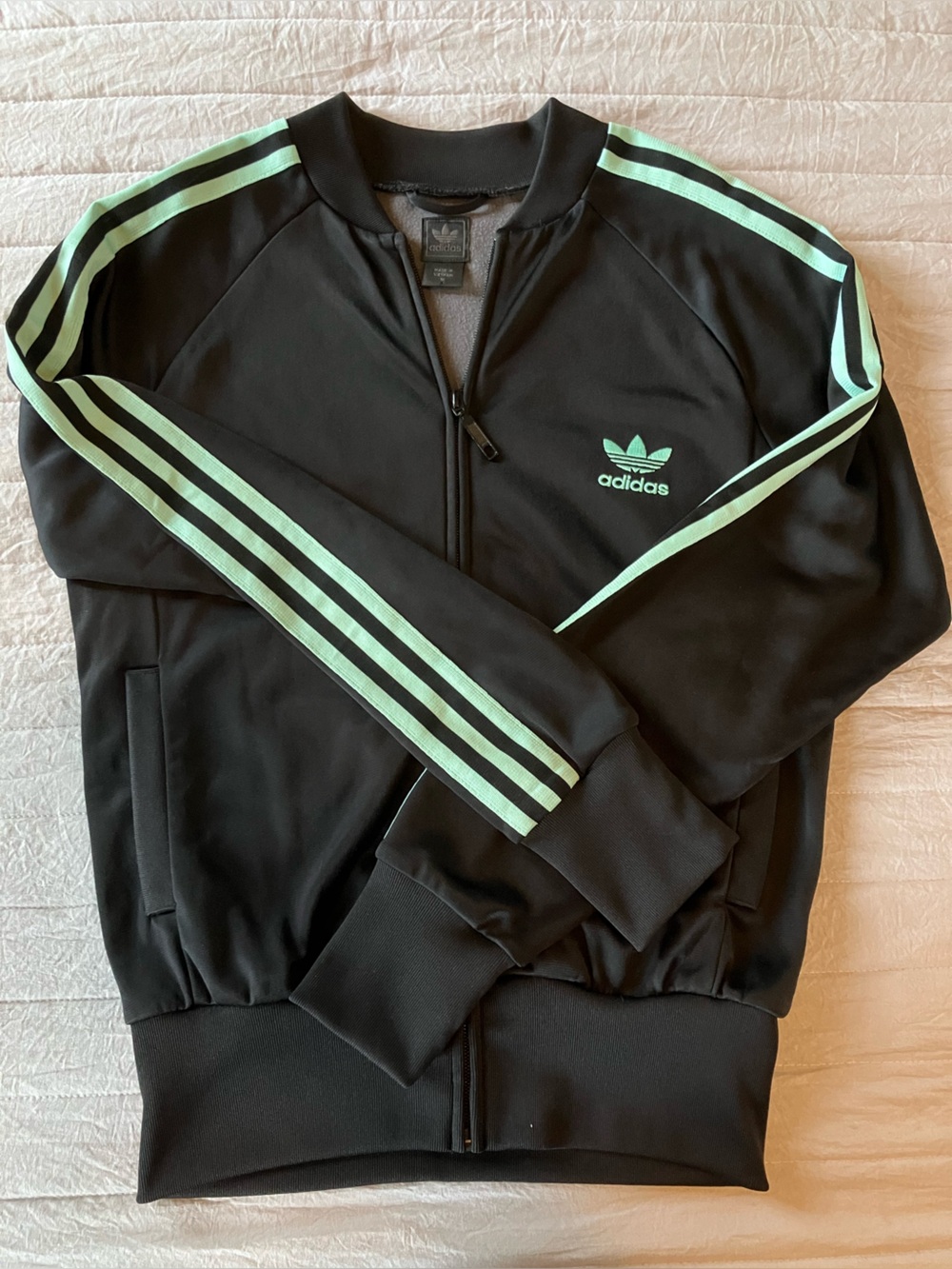 adidas Women’s or Youth? Black Jacket with Mint Green Three-Stripes